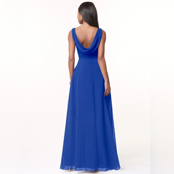 Azazie Cobalt Blue V-Neck Maxi Dress with Front Slit - Picture 3 of 9